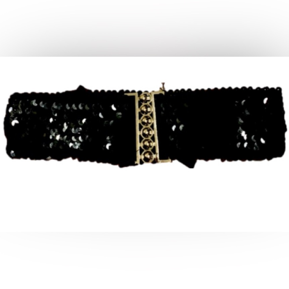 Chic Black elastic sequin silver buckle belt OSFM Cowboy Carter theme?